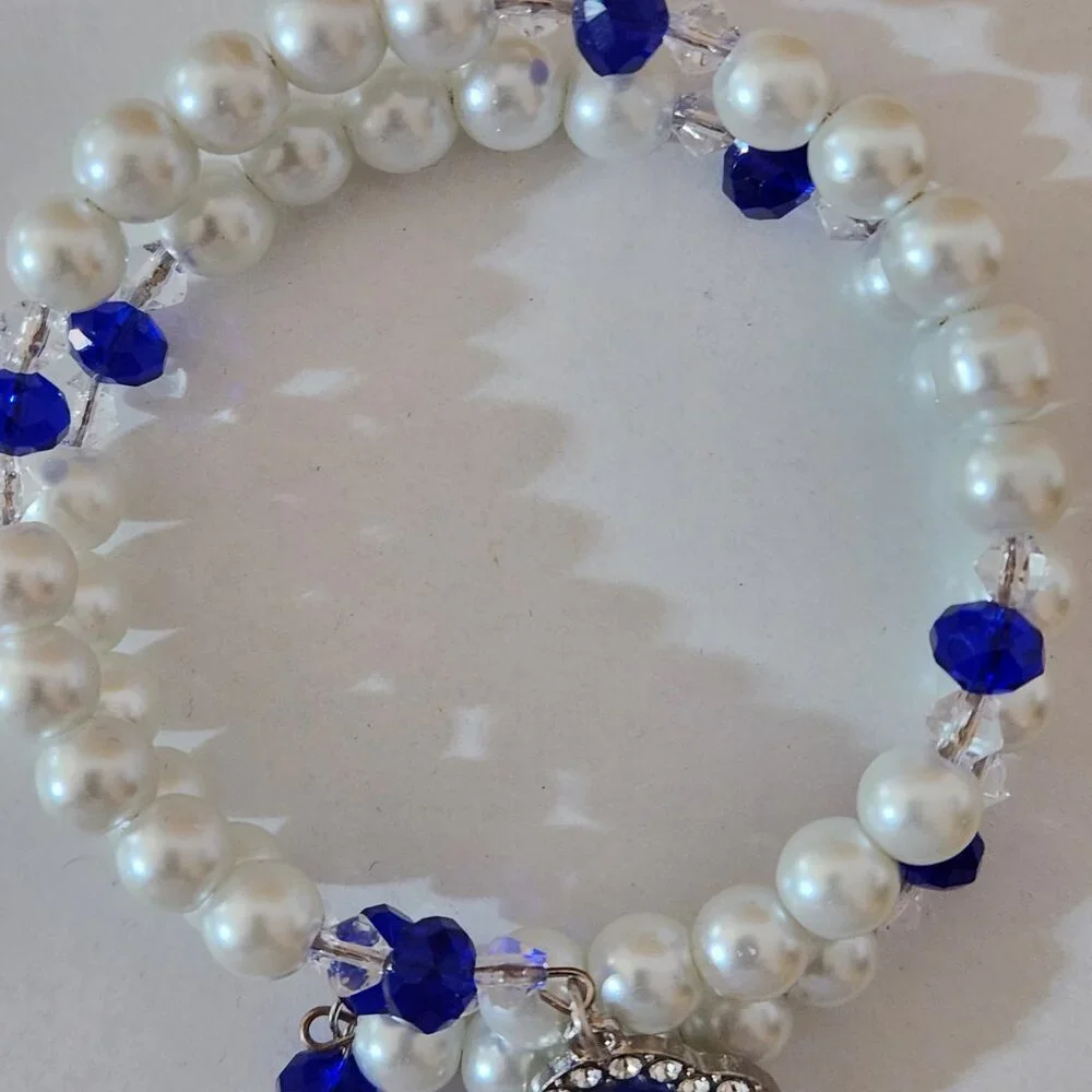 Handcrafted Zeta Phi Beta Charm Wrap Memory Wire Pearl Bracelet